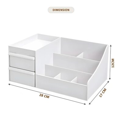 Kuber Industries 8-Compartment Stationery Organizer | Desk & Study Table Pen Holder with Drawers | White Plastic Desk Organizer