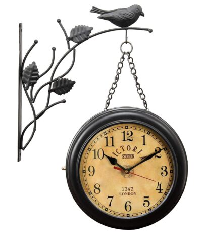 Metal 10 Inches Vintage Antique Double Sided Station Analog Clock (Black, Victoriya-Number)