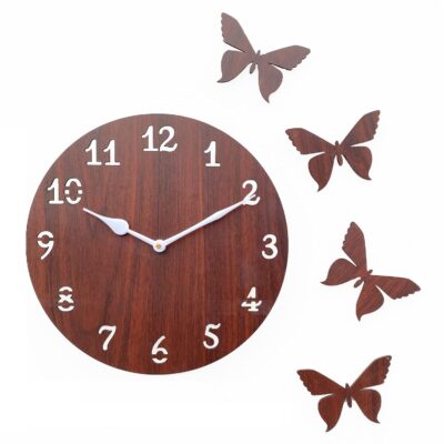 Wooden Wall Clock for Living Room Stylish Latest | Wall Watch for Home | Designer Wooden Butterflies | Analog Clocks for Home Clocks 10 Inch Brown