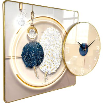 Umi Tempered Glass Wall Art Painting Photo Frame with Crystals Silent Stylish Decorative Home Decor Wall Clock for Living Room Bedroom Home Decoration Housewarming Gift (UC-54173)
