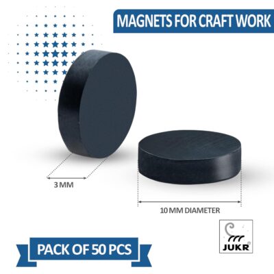 JUKR Round Disc Small Magnets | 10mm Diameter x 3mm Thickness | Pack of 50 | Ceramic Magnets for Art, Crafts, DIY Projects, Fridge & Notice Boards