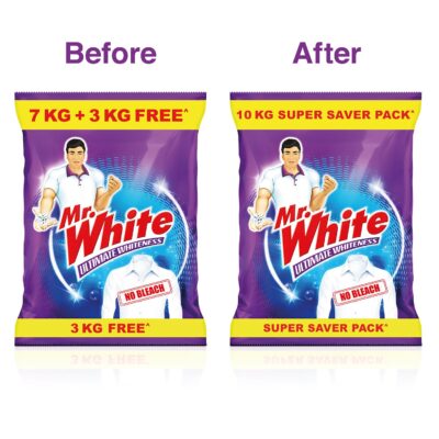 MR WHITE Detergent Powder | 10kg Super Saver Pack | Whiteness Boosters for Ultimate Whiteness | Safe on Colours | Suitable for Bucket & Top Load Washing Machines