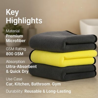Car Accessices Cleaning - 800 GSM | Microfiber Car Cleaning Towel - Ultra-Thick, Dual-Sided Plush Cloth for Car Washing, Polishin – Scratch, Free, Absorbent Auto Care Accessory (Pack of 2)