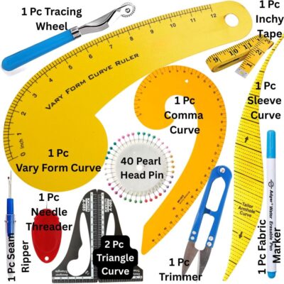 Artonezt Professional Fashion Design Tool Kit | 12 Pcs Pattern Drafting Ruler Set with French Curves, Armhole Curve, Sleeve Curve, Measuring Tools & Sewing Accessories