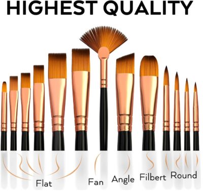 Eclet Craft Painting Brushes Set of 12 | Professional Round Pointed Tip Nylon Hair Brushes | For Acrylic, Watercolor & Oil Painting