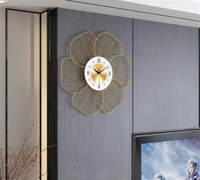 White Gold Handmade Metal Wall Clock – Wire Design, Silent Ticking, Decorative Wall Hanging Clock for Bedroom, Living Room, Dining Room, and Hallway (53x53cm) (Design 1)