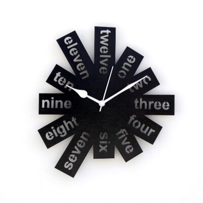MDF Wooden Wall Clock for Home Small Size Round Text Stylish Clock | Modern Decorative Watch for Office (12 inch_Black)