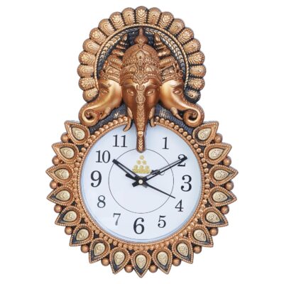 Premium Plastic Designer Stones Ganesha Wall Clock for Home and Office Décor, Living Room, Bedroom (Copper, 12 Inch) Analog