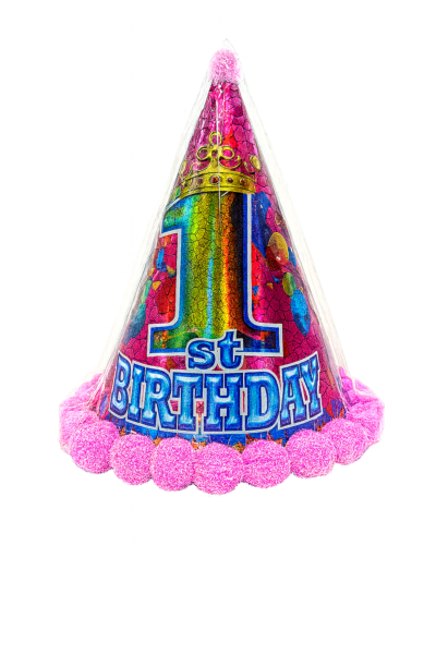1st Birthday Party Hat | Colorful Cone Hat with Pom-Poms | Birthday Celebration Accessory