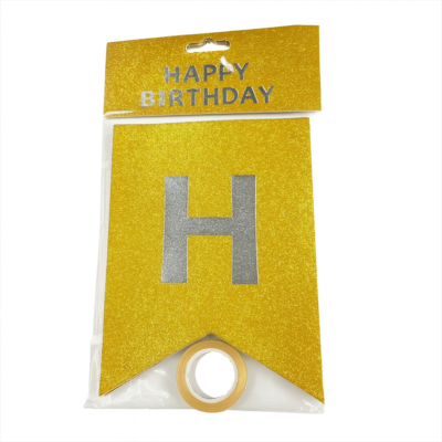 Golden Glitter Happy Birthday Banner | Party Decoration | Reusable Hanging Bunting