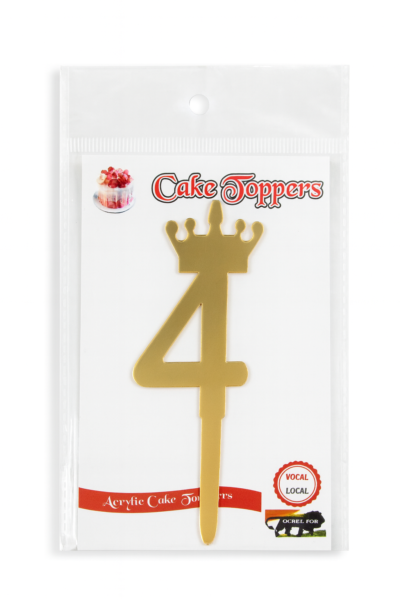 Golden Crown Cake Topper | Number 4 | Acrylic Birthday Decoration