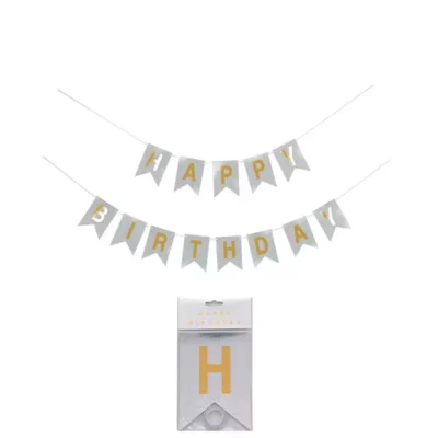 Silver Glitter Happy Birthday Banner | Party Decoration | Reusable Hanging Bunting