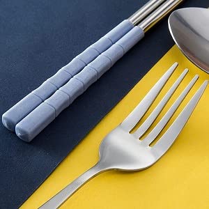 Home Cloud 3-Piece Stainless Steel Cutlery Set | Spoon, Fork & Chopsticks with Portable Travel Box