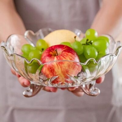 KEDANSH Glass Fruit Bowl | 9-Inch Big 3-Leg Design | Multi-Purpose Salad, Snack & Serving Bowl for Dining Table | Transparent Decorative Tableware
