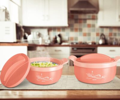 MILTON Crave 1500 Inner Stainless Steel Casserole (1380 ml, Peach) | Double-Walled Insulated Hot Box | Keeps Food Hot for Hours | Easy to Carry | 1-Year Warranty