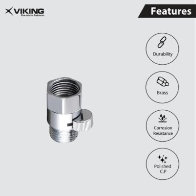 Viking Extension Nipple with Valve – 15mm (1/2") Thread Size, Inner & Outer Thread– Brass Construction – Polished CP – Integrated Shut-Off for Water Flow Control