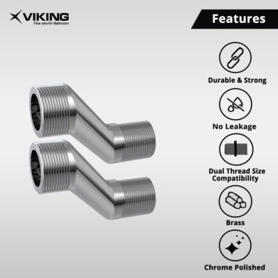 Viking Brass Wall Mixer Legs (Pair) – Chrome-Plated Plumbing Legs for Bathroom – 20mm (3/4") & 15mm (1/2") Thread, Both Outer Threads– Smooth Operation & Precision Control