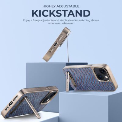 PULOKA Kickstand Armor Hybrid Case for iPhone 15 (Blue)