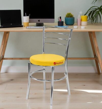 Steel Dining Chair Multipurpose use with a Leather Cushion Steel Chrome Chair with Ring (1, Yellow)