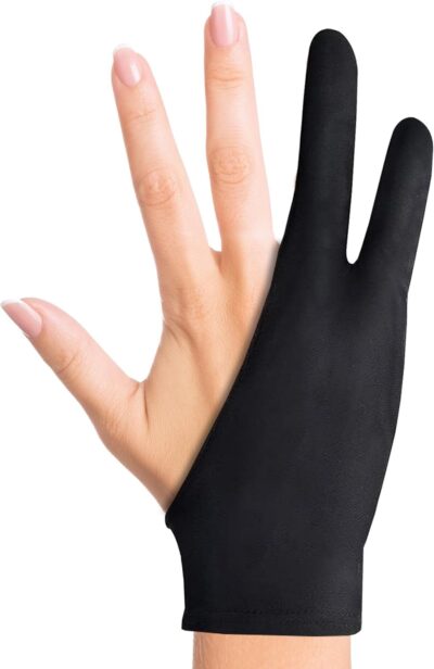 Worison Artist Two-Finger Glove for Pencil Sketching, Watercolors Painting and Graphics Drawing Tablet 1pc (Free Size), Black