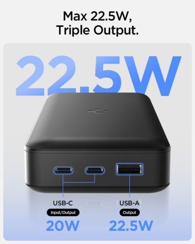 Spigen ArcPack 30000 mAh Power Bank | 22.5 W PD 3.0 Fast Charging | 3 Ports (2 Type-C + 1 USB-A) | Multi-Device Compatible | Black