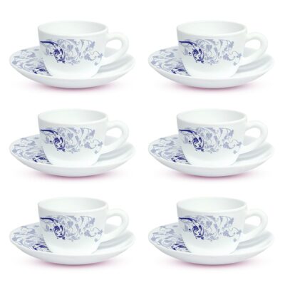 Larah by BOROSIL Silk Series Blue Eve Opalware Cup and Saucer Set of 12 pcs | Tea/Coffee Cups 145 ml | Microwave & Dishwasher Safe, Bone-Ash Free | Crockery Set Ideal for Daily Use & Gifting, White