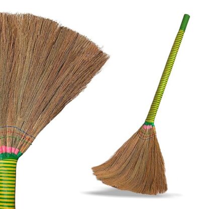 Nine Diamond Burma Broom Zero Dust Stick Leight Weight Handle Floor and Celing Cleaning Stick Multipurpose Use No Back Pain and Natural Burma Grass (95 Cm) Long (1)