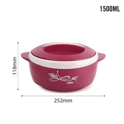 Cello Sapphire Insulated Inner Steel Casserole (1250 ml, Pink) | Double-Walled Hot Box for Kitchen | Keeps Food Hot & Fresh | Chapati Box | BPA-Free | Serving Bowl with Lid