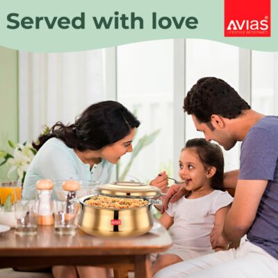 AVIAS Riara Gold Stainless Steel Casserole (1500 ml / 1.5 L) | Double-Walled PUF Insulated Hot Pot | Twist-Lock Lid | Durable Side Handles | Keeps Food Hot & Fresh | Ideal for Roti, Curry & Rice