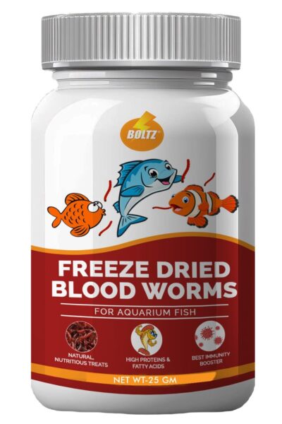 BOLTZ Freeze-Dried Blood Worms Fish Food – 25 g – Protein-Rich Natural Treat for Bettas, Tetras, Arowana, Flowerhorn & Oscar – Enhances Color, Appetite & Immunity – Made in India