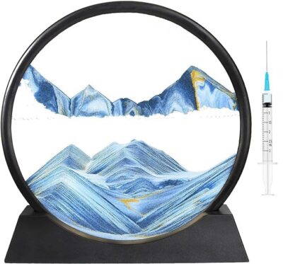 Toiqux Moving Sand Art Picture – Round 3D Glass Frame with Orange Sand (Deep Sea)