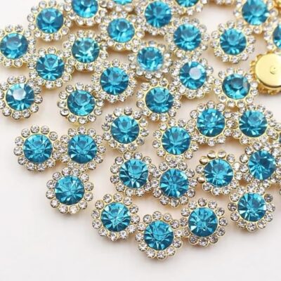 Khillayox Flower-Shaped Rhinestone Beads for Craft Jewelry & DIY Projects – Sparkling Kundan Stones for Embellishments and Decorations Pack of 500 pcs. Sky