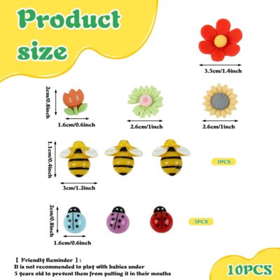 HASTHIP® Cartoon Fridge Magnets 10 Pack with Resin Flower Designs and Cartoon Bee Shapes for Kitchen Decoration Stylish Refrigerator Accessories