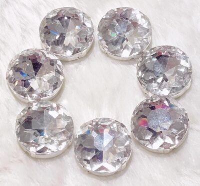 Beads & Crafts: Round Shape Glass Crystal Clip Stones Silver Base for Embroidery Work, Jewelry Making, Dress and DIY Craft (25, 12mm)