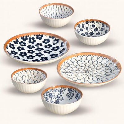 YELONA Japanese Porcelain Dinner Set – 6 Pcs | Ramen Bowls & Plates | Microwave & Dishwasher Safe