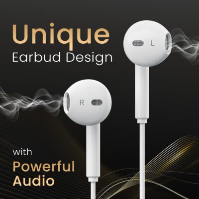 Portronics Conch Theta C in Ear Type C Wired Earphones with in Line HD Mic, Powerful Audio, 14.2mm Driver, Unique Earbuds Design, TPE Anti Tangle Wire, in line Controls, Wide Compatibility(White)