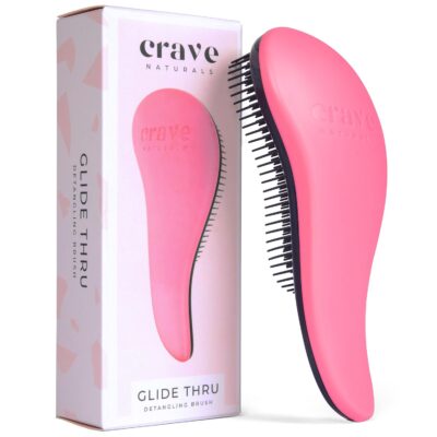 Detangling Brush by Crave Naturals - Glide Thru Detangling Brush Works as a Detangler for Thick, Thin, Curly, Fine, Natural, Color Treated, Damaged, Wet or Dry Hair - No More Tangle - Adults & Kids - Gentle as a Comb - Pink and Black Color - LIFETIME GUAR
