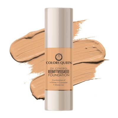 Colors Queen Oil Control Base Foundation | Combination of Primer, Concealer & Moisturizer, Skin Brightening | Water Resistant with Dewy Finish Foundation for Face Makeup (01 - Ivory, 30ml)