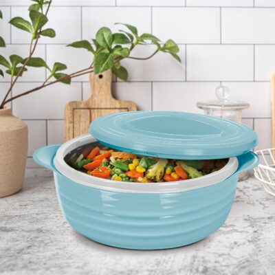 MILTON Aspire 1000 Stainless Steel Double-Walled Serving Casserole (725 ml, Blue) | PU Insulated Hot Pot | Keeps Food Hot & Fresh | Odourless | Ideal for Roti, Biryani & Rice