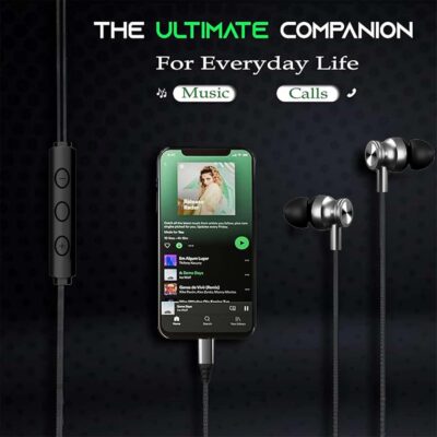 Kratos Tune V4 C Type Earphones Wired, 13mm Bass Drivers Earphone, Inline Control Type c Headphones with Mic, Sweat Resistant, Comfort Fit Type c Earphone with Volume Control,Metallic c pin Earphones