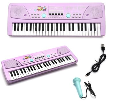 KING TOYZ Piano Keyboard with Mic | 49 Keys, 8 Rhythms, 16 Tones, 6 Demo Songs & 5 Percussions | Electronic Musical Toy for Boys & Girls Age 2-5 | Educational & Recording Keyboard for Beginners Purple