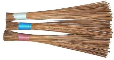 Coconut Fiber, Wood Coconut Fiber Broomstick for Wet Floor, Garden, Outdoor Cleaning Brooms Pack of 3, Brown