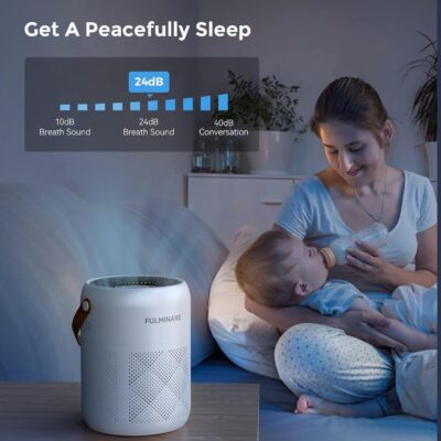 FULMINARE Air Purifiers for Bedroom, HEPA Air Purifiers for Home, Office, Portable Air Filters with Air Quality Monitoring, 3 Speed, Quiet Air Cleaner for Pet Dander, Smoke