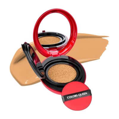 Colors Queen Red Cushion Foundation | Ultra-Light Weight Formula | Satin Glow Finish with Full Coverage | Nourishing & Hydrating | 72 Hours Long Lasting Cushion Foundation for Women | Suitable for All Skin (03 - Almond Glow, 18g)