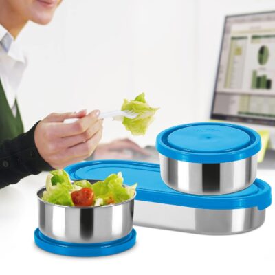 MILTON Master Lunch Box with Insulated Fabric Bag | 3 Stainless Steel Containers (1×450 ml, 2×280 ml)