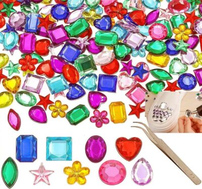 DIY Crafts 50 Pcs, Random Sizes, Gems Jewels Acrylic Flatback Rhinestones Gemstone for Arts and Crafts Jewels, Shapes, 10-15mm (50 Pcs, Random Sizes)