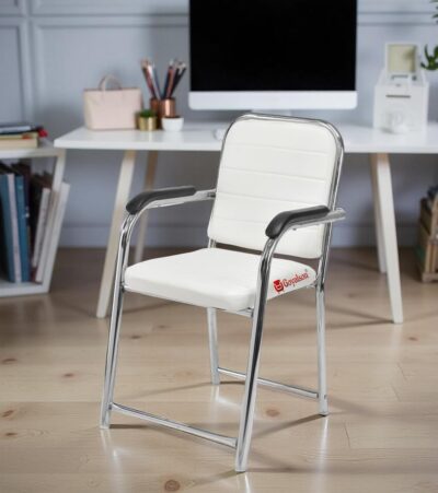 Chair Visitor Chair with arm Rest with Steel Frame and Cushioned seat Back, Chair Without Wheels Holds up to 140 kg Heavy Design (1, White, Heavy)