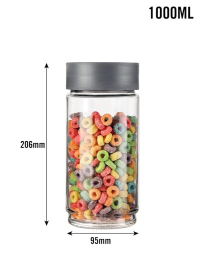 CELLO Modustack Glass Storage Jar Set of 3 (1000 ml x 3) | Transparent Airtight Glass Jars for Kitchen Storage | Stackable Multipurpose Containers for Grains, Pulses, Spices, Cereals, Cookies, Pickles & Dry Fruits