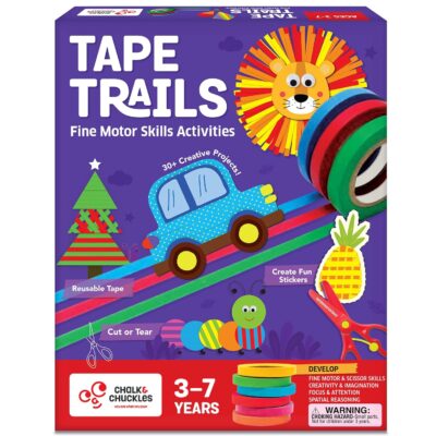 Chalk & Chuckles Tape Trails Art and Craft Kit for Kids – 30+ Mess-Free Tape and Sticker Art Projects, Fine Motor and Scissor Skills Activity Book, Birthday Gift for Boys and Girls Ages 3 to 7