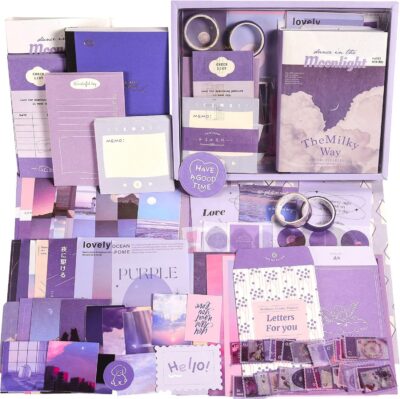 WEMOL Purple Aesthetic Vintage Scrapbook Pack Kit, DIY Art Journaling Stickers, Kid's Craft Kits Notebook, Collage Album Aesthetic Stickers (Moonlight) Paper